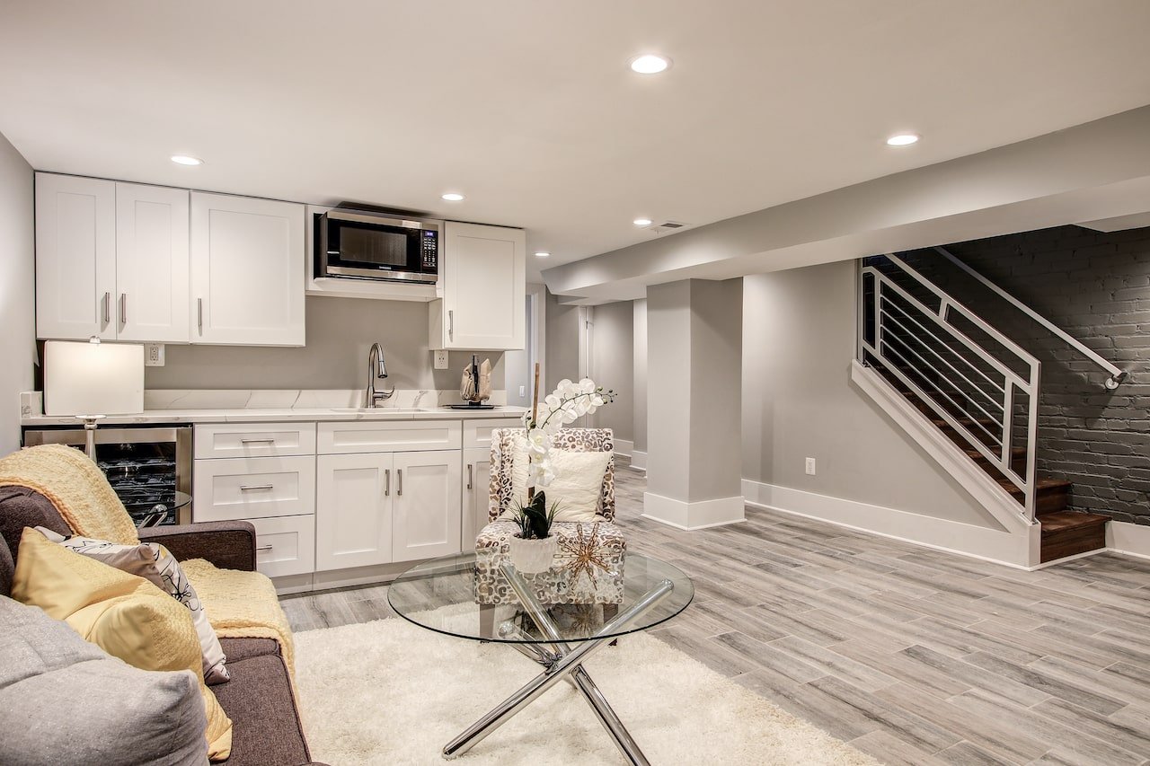 Modern finished basement living space